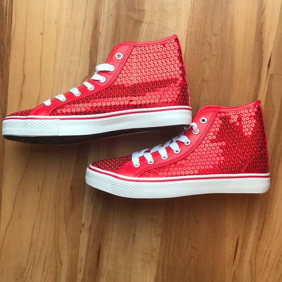 balera Shoes | Womens Red Sequin High Top Sneakers Size 8 Nwot | Poshmark